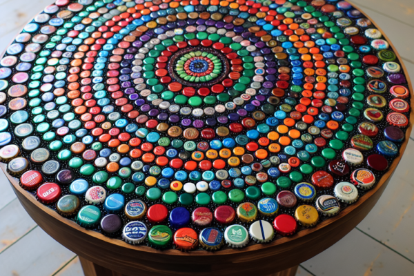 Upcycled Bottle Cap Mosaic Table