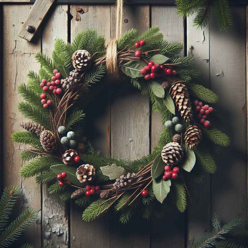 Welcome Guests with a Rustic DIY Christmas Wreath, Bringing a Touch of Winter Charm to Your Door