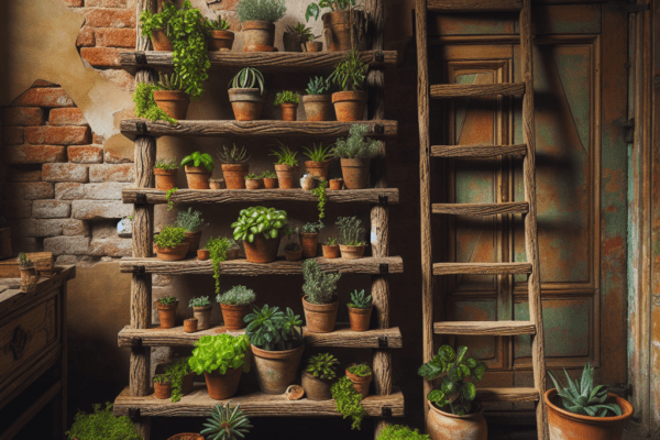 DIY Vintage Ladder Shelf for Plants