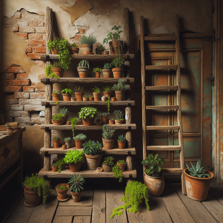 DIY Vintage Ladder Shelf for Plants