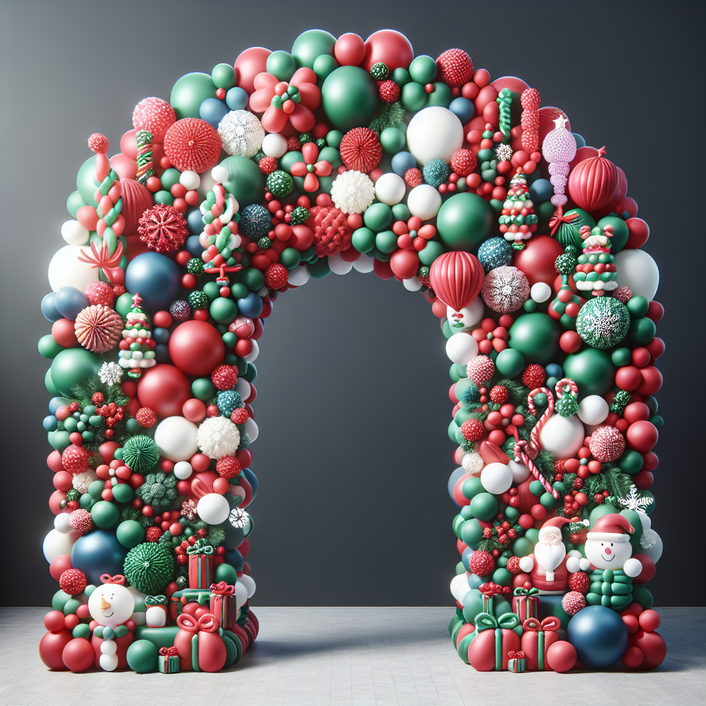 Design a Festive and Colorful Christmas Balloon Arch for a Fun and Cheerful Party Decoration