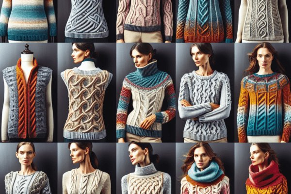 Cable Knitting Patterns: Choose from a variety of contemporary designs including sweaters, vests, and hats, all featuring cable knitting​​.