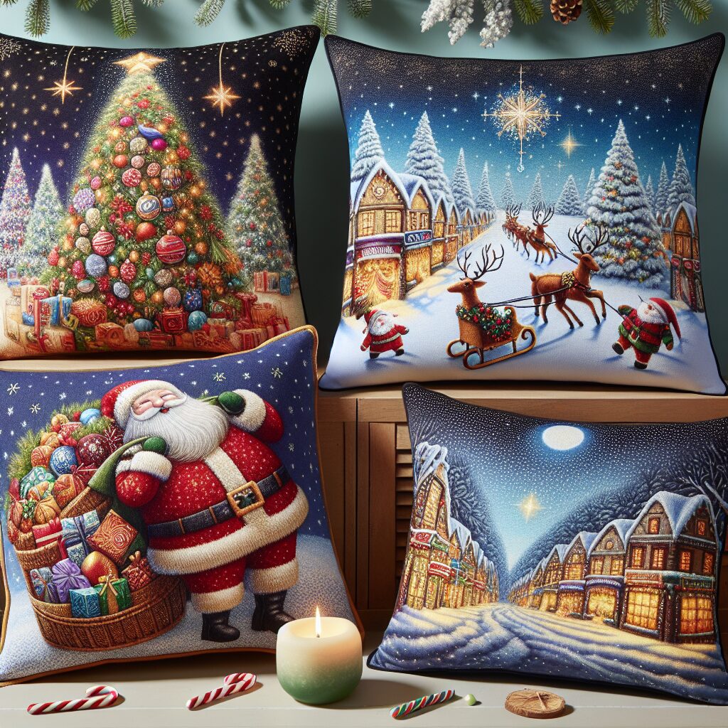 Festive Christmas Pillow Cases. Sew pillow cases with Christmas themes to decorate your living space.