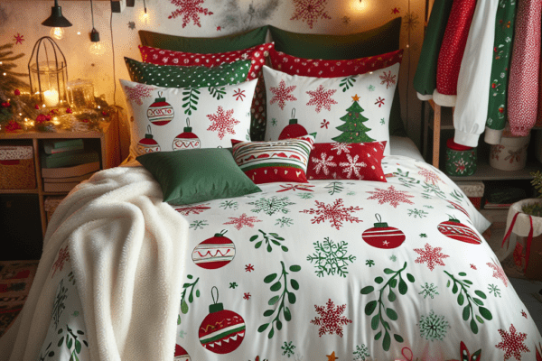 Design a Cozy and Festive Homemade Christmas Bedding Set for a Magical Winter Wonderland Bedroom