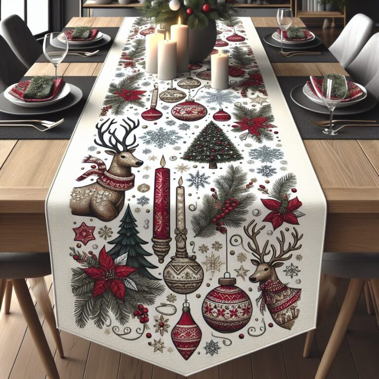Christmas Table Runner Sewing Project. Create a festive table runner to enhance your holiday dining experience.