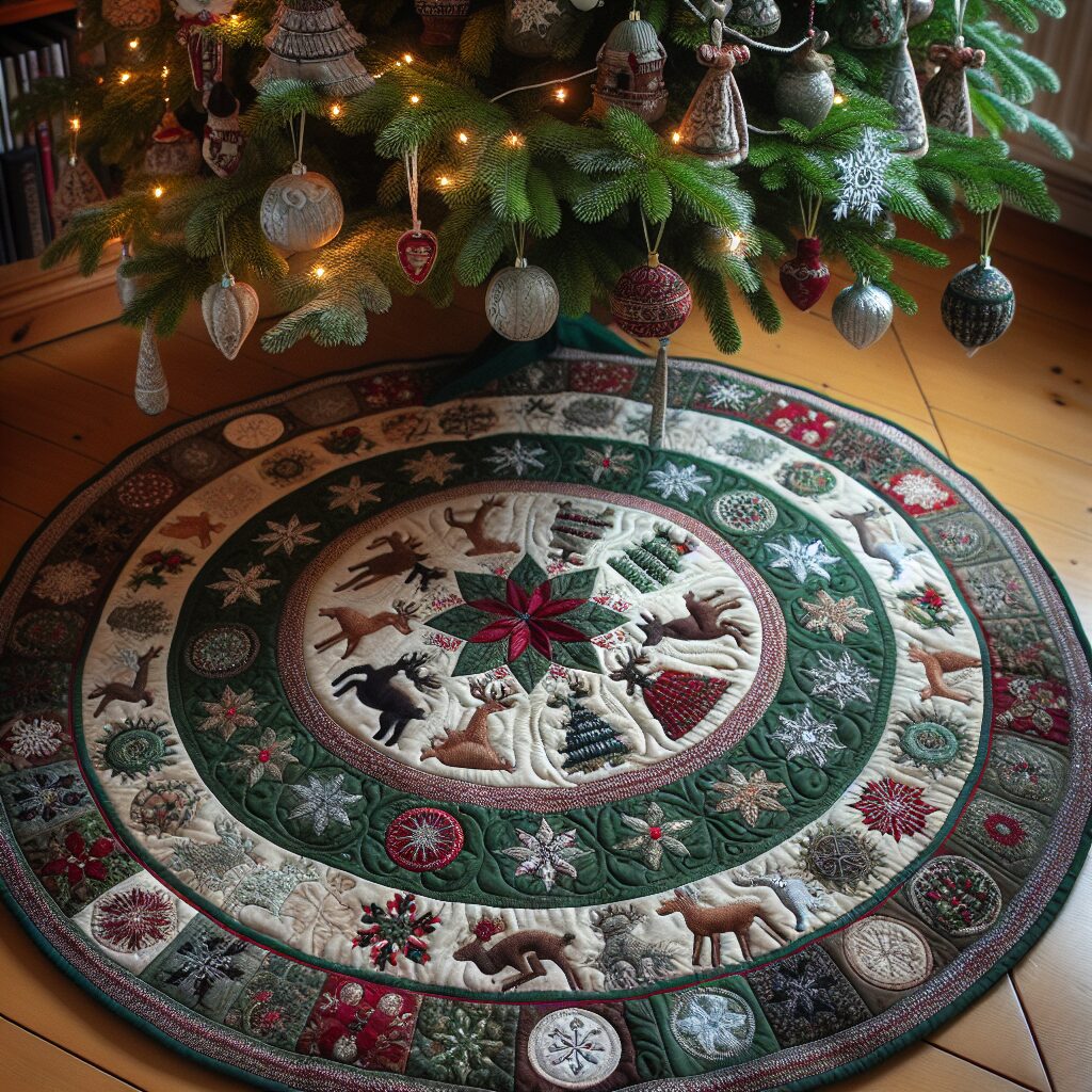 Handcrafted Christmas Tree Skirt. Sew or quilt a decorative skirt for your Christmas tree.