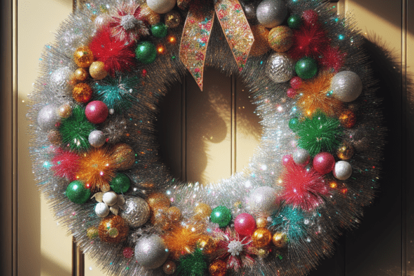 Create a Sparkling DIY Christmas Tinsel Wreath to Brighten Your Door with Festive Colors