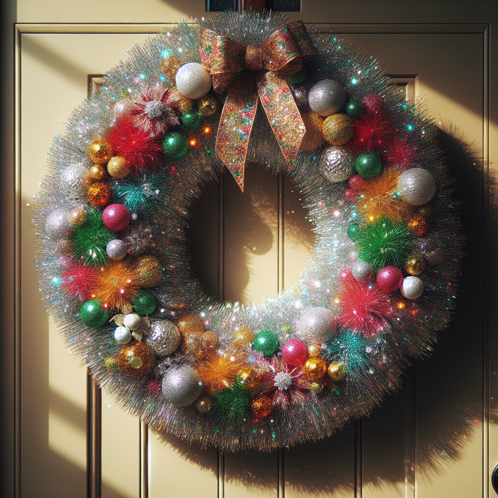 Create a Sparkling DIY Christmas Tinsel Wreath to Brighten Your Door with Festive Colors