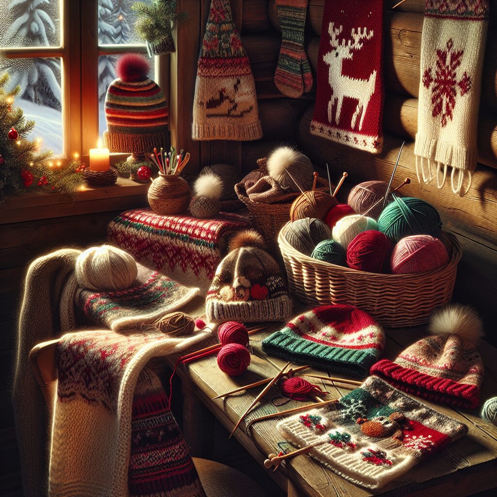 Christmas Knitting Projects. Knit items like scarves, hats, or mittens with festive patterns.
